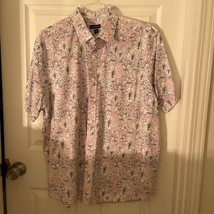 Club room mens dress shirt short sleeve XL pink black white floral print